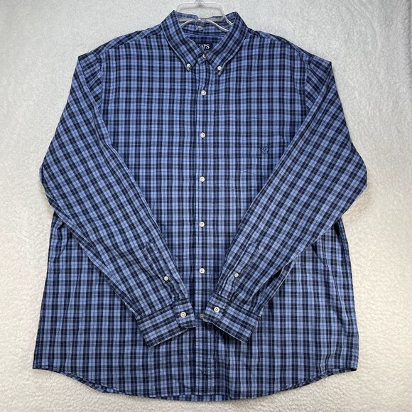 Chaps Shirt Mens XXL Easy Care Blue Plaid Wrinkle Resistant Cotton Blend Pocket - Picture 1 of 7